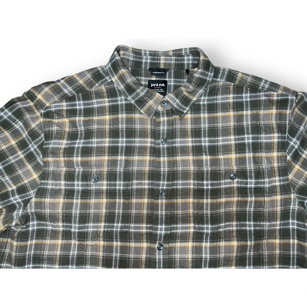 PrAna Dolberg Flannel Shirt Men's Evergreen Size Large